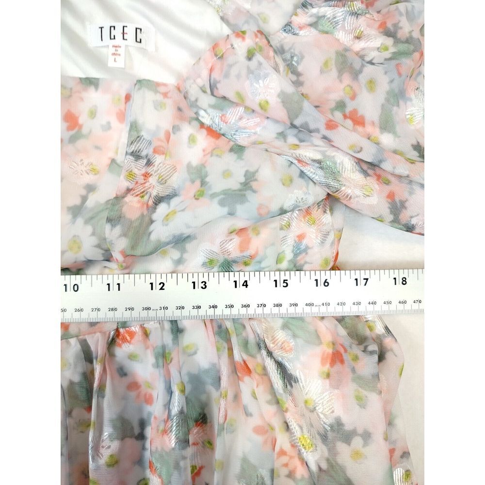Babydoll Dress Women's Large Pink Puff Sleeve Floral Short Sleeve TCEC 1/4 Zip - Picture 8 of 8